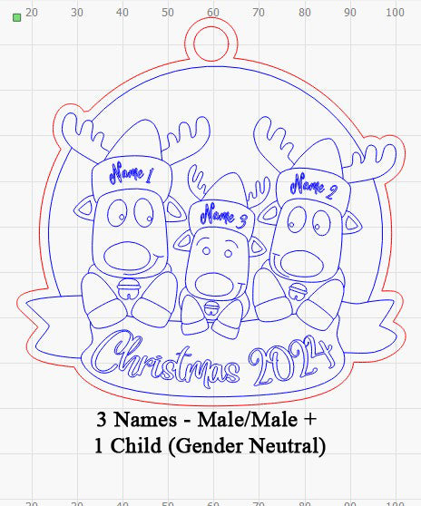 Personalized “Reindeer in Caps” Ornament Same Sex Couple Families!