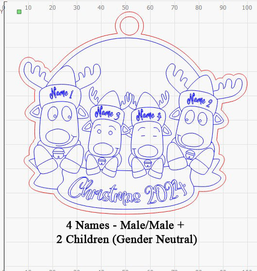 Personalized “Reindeer in Caps” Ornament Same Sex Couple Families!