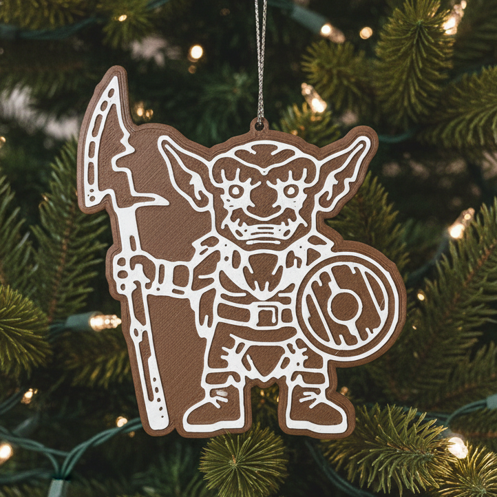Holiday Horrors: Goblin w/Shield and Spear “Gingerbread” Ornament