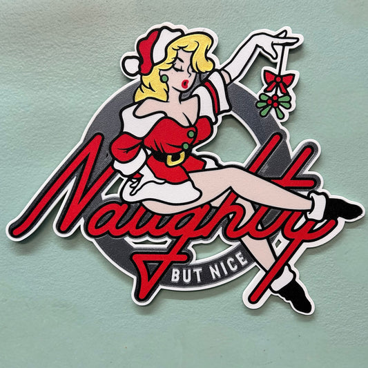Vintage Holiday Pinup Sign: Naughty But Nice