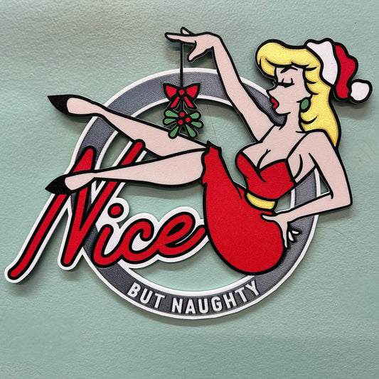Vintage Holiday Pinup Sign: Nice But Naughty