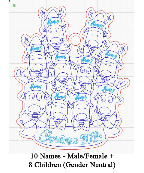 Personalized “Reindeer in Caps” Ornament for Singles and Opposite Sex Couple Families!