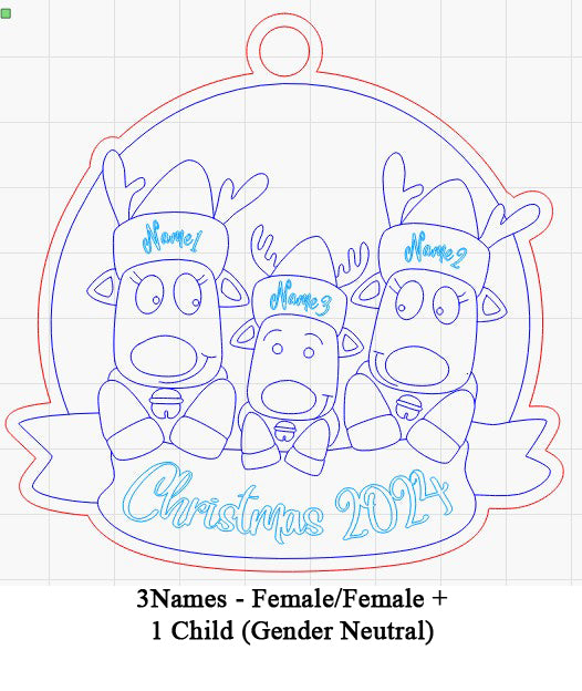 Personalized “Reindeer in Caps” Ornament Same Sex Couple Families!