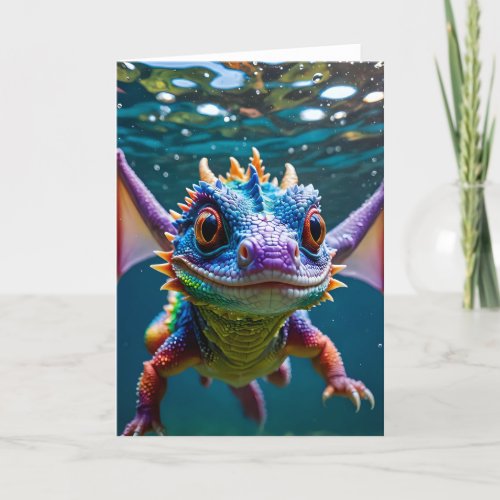Baby Dragon Swimming II - 5x7 inch Notecard