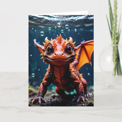 Baby Dragon Swimming III - 5x7 inch Notecard