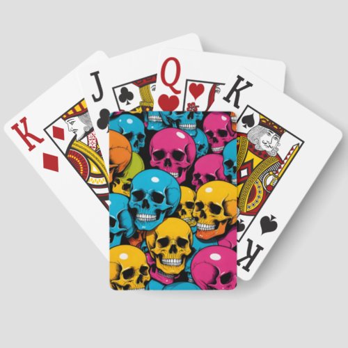 Colorful Skulls I Playing Cards Jumbo Face - with Matching Wooden Deck Box (Seller Portal)