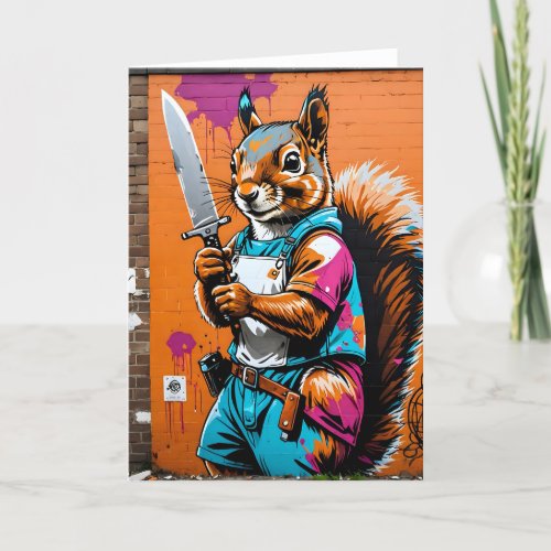Ghoulish Graffiti Squirrel with Knife I  - 5x7 inch Notecard (Seller Portal)