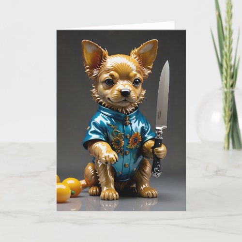 Glass Pup with Knife - 5x7 inch Notecard (Seller Portal)