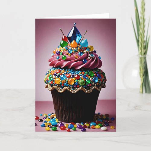 Jewel Encrusted Cupcake III - 5x7 inch Notecard