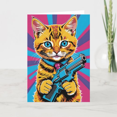 Kitty with a Gat I - 5x7 inch Notecard (Seller Portal)