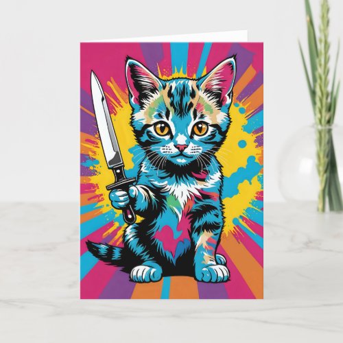 Kitty with a Knife I - 5x7 inch Notecard (Seller Portal)