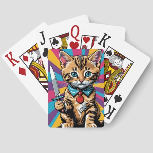 Kitty w/Kife II Playing Cards Jumbo Face - with Matching Wooden Deck Box (Seller Portal)