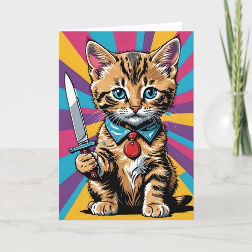 Kitty with a Knife II - 5x7 inch Notecard (Seller Portal)