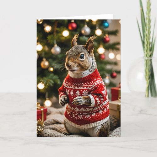 Holiday Squirrel in a Sweater I - 5x7 inch Notecard (Seller Portal)