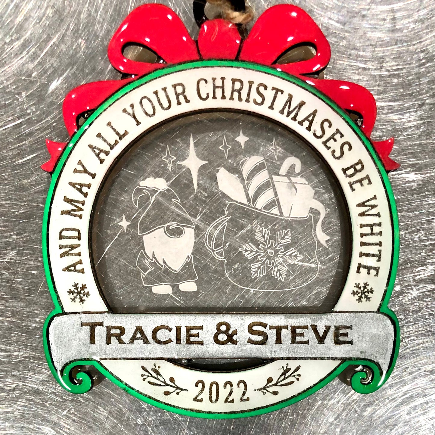Personalized “And May All Your Christmases Be White” Ornament (with Different Acrylic Background Designs!)