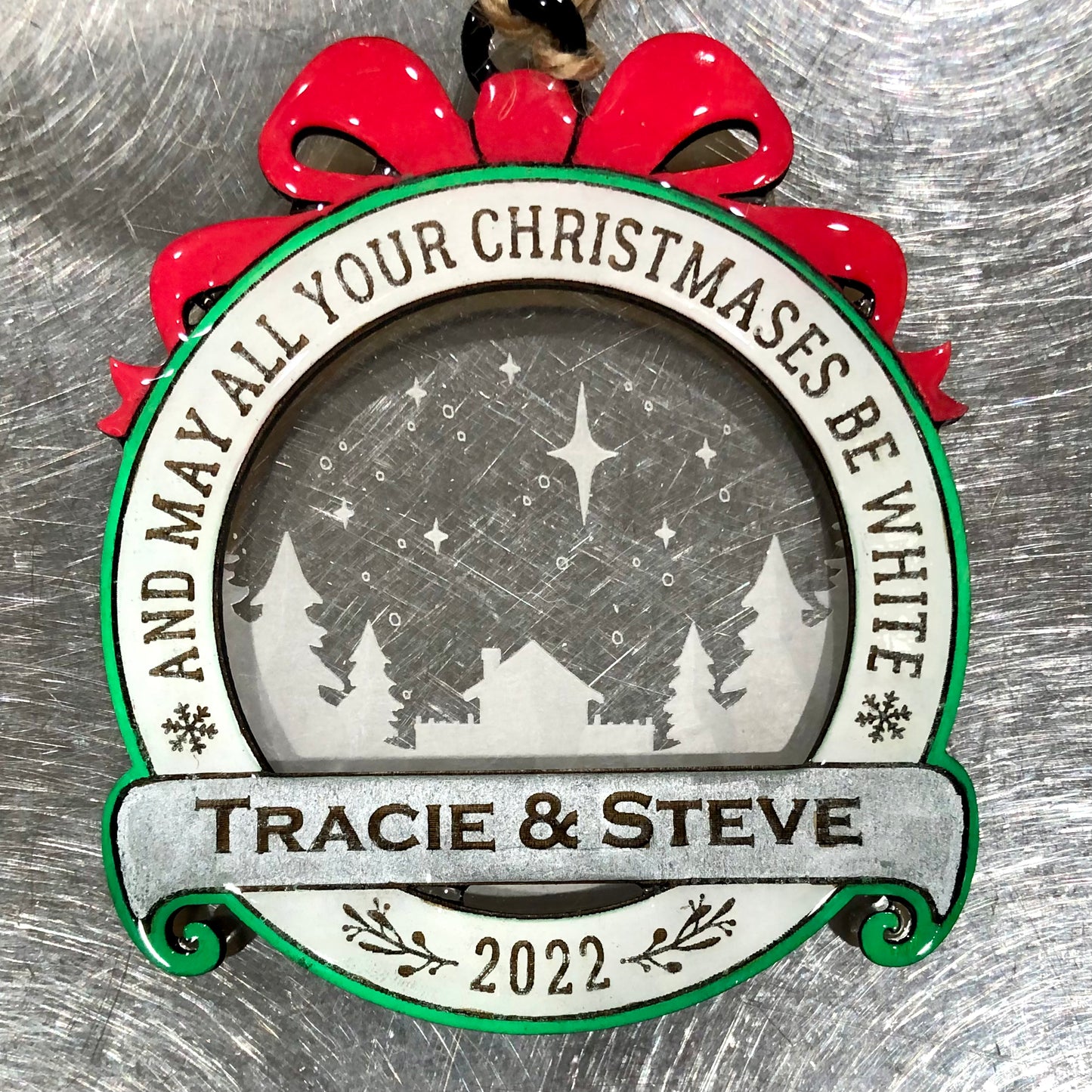 Personalized “And May All Your Christmases Be White” Ornament (with Different Acrylic Background Designs!)