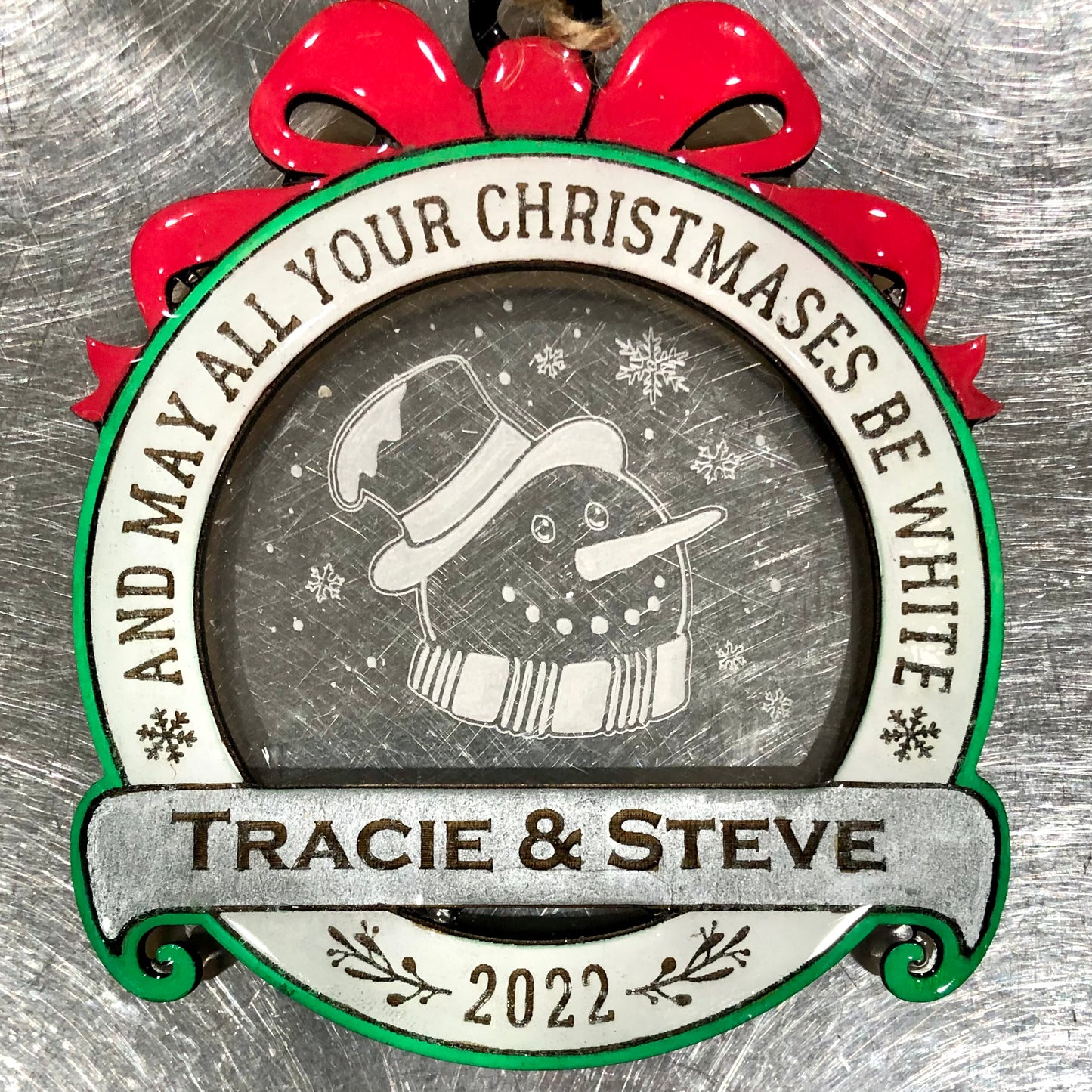 Personalized “And May All Your Christmases Be White” Ornament (with Different Acrylic Background Designs!)