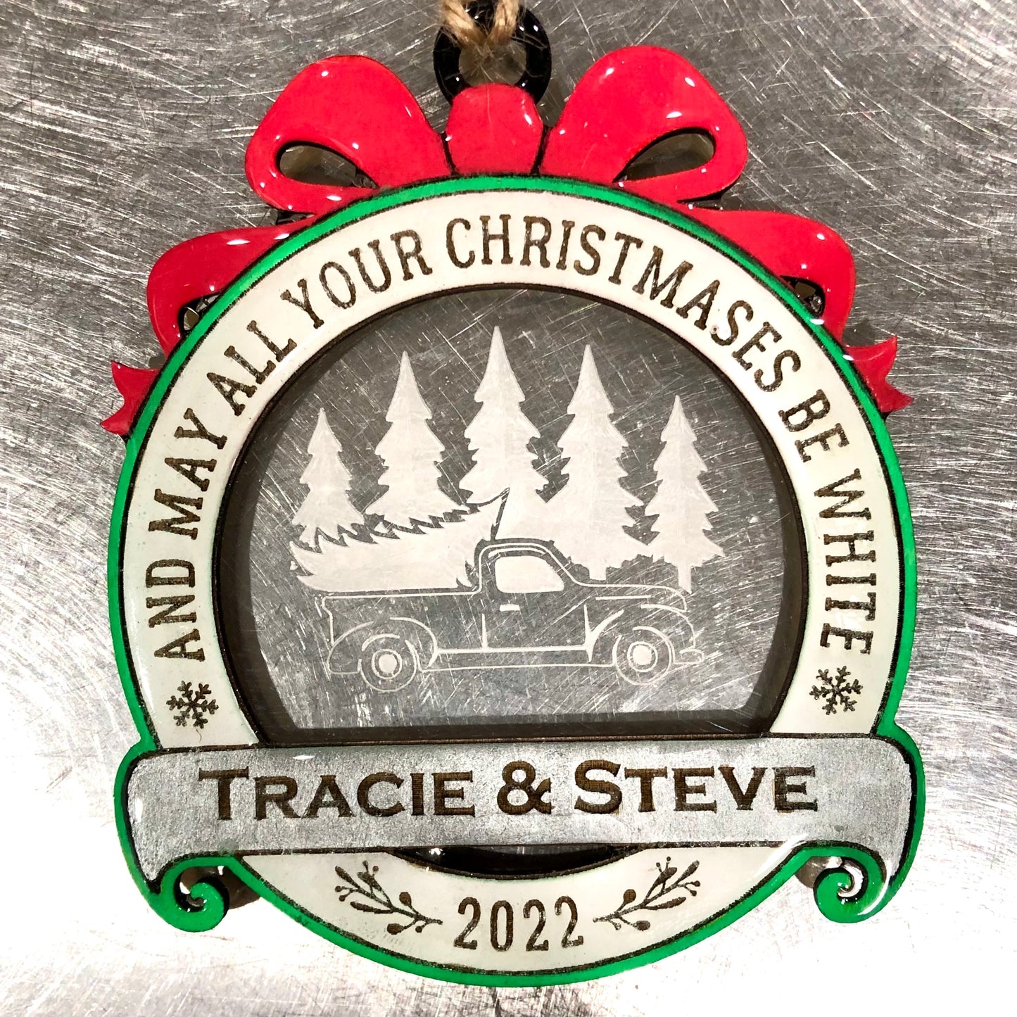 Personalized “And May All Your Christmases Be White” Ornament (with Different Acrylic Background Designs!)