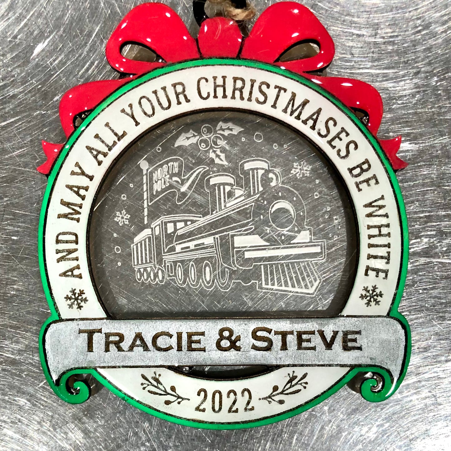 Personalized “And May All Your Christmases Be White” Ornament (with Different Acrylic Background Designs!)
