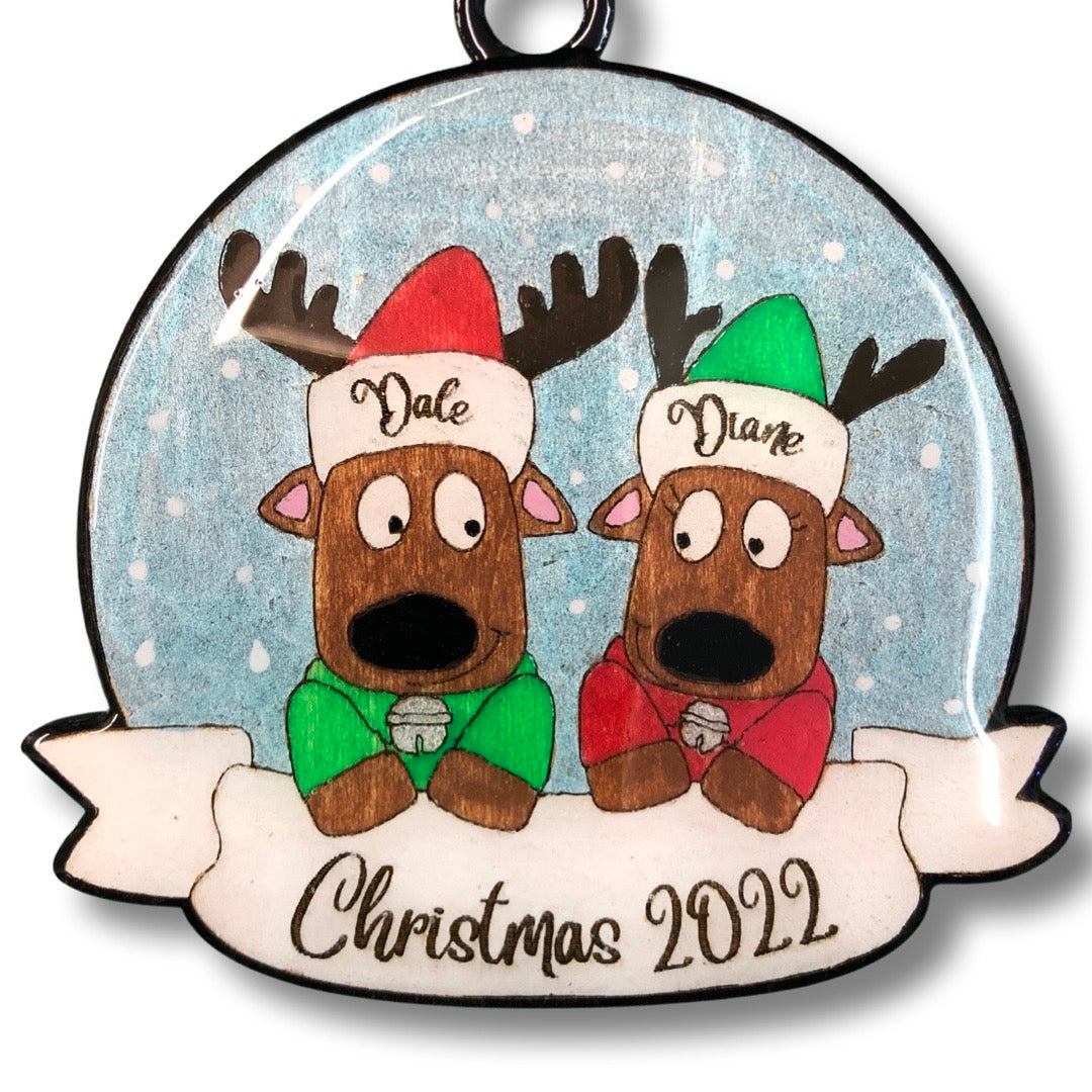 Personalized “Reindeer in Caps” Ornament Same Sex Couple Families!