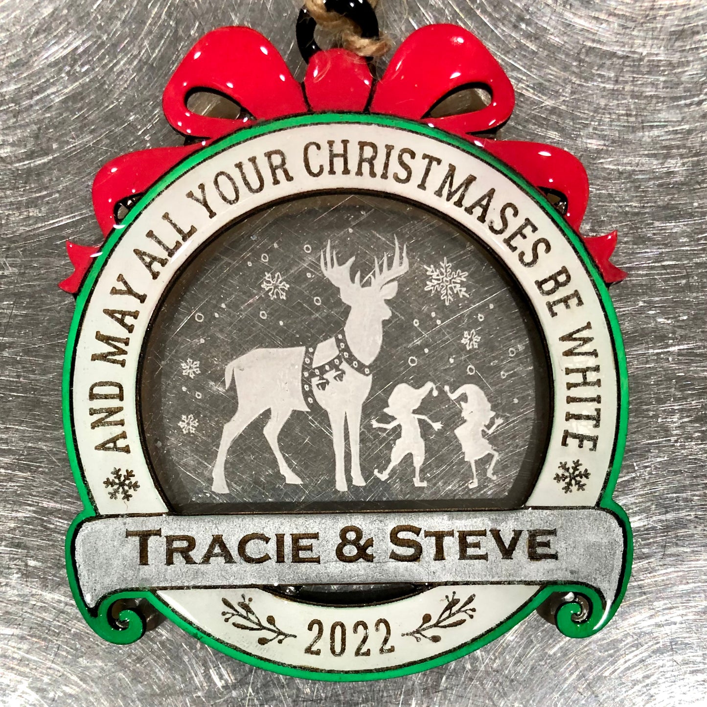 Personalized “And May All Your Christmases Be White” Ornament (with Different Acrylic Background Designs!)