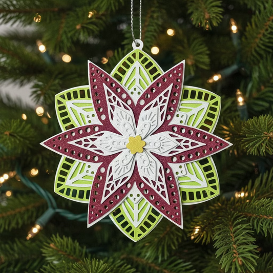 Happy Holidays: Red/White Poinsettia “Paper-cut” Ornament