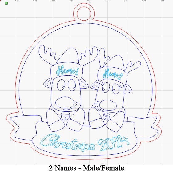 Personalized “Reindeer in Caps” Ornament for Singles and Opposite Sex Couple Families!