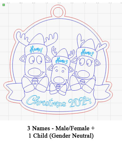 Personalized “Reindeer in Caps” Ornament for Singles and Opposite Sex Couple Families!