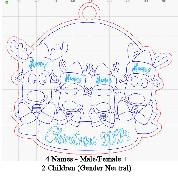 Personalized “Reindeer in Caps” Ornament for Singles and Opposite Sex Couple Families!