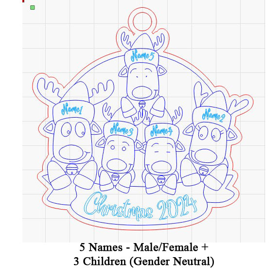 Personalized “Reindeer in Caps” Ornament for Singles and Opposite Sex Couple Families!