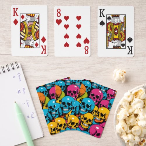 Colorful Skulls I Playing Cards Jumbo Face - with Matching Wooden Deck Box