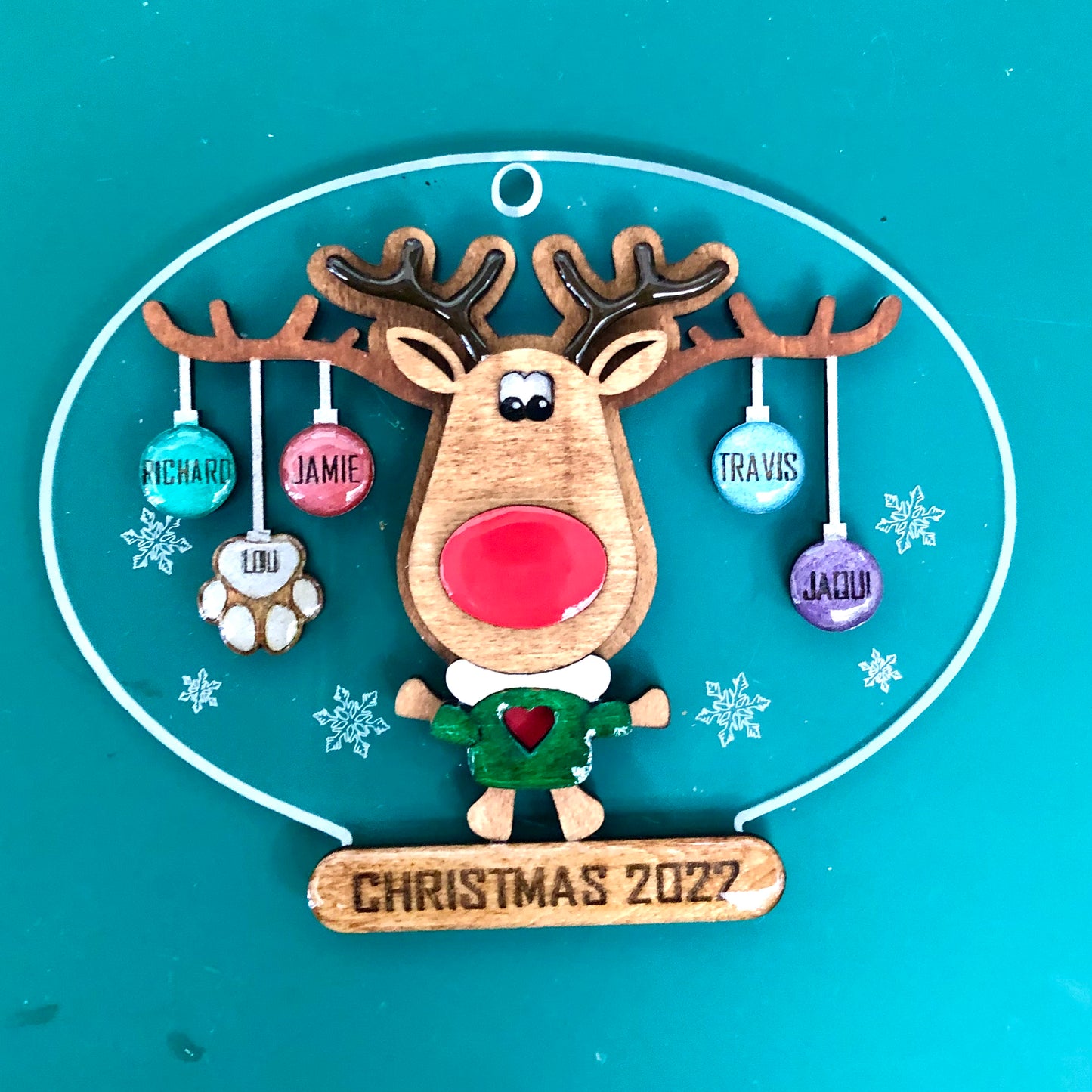 Personalized "Reindeer with Hanging Ornaments" Ornament